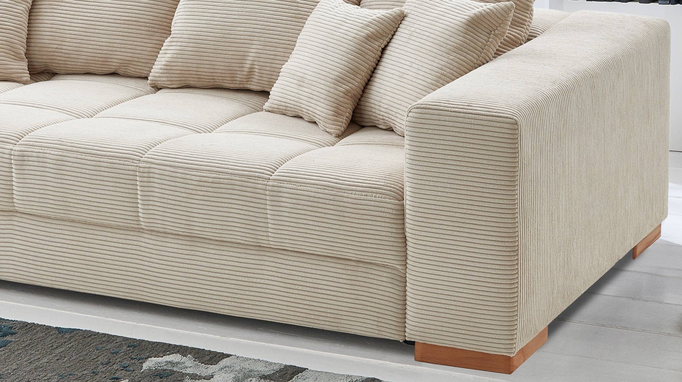 Big Sofa beige Cord  cm - Nosagunterfederung - BORNEO